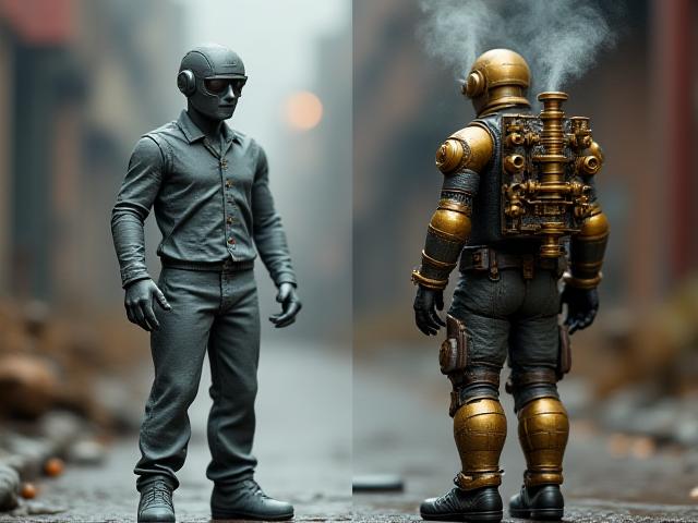 Porównanie przed i po konwersji miniatury inżyniera